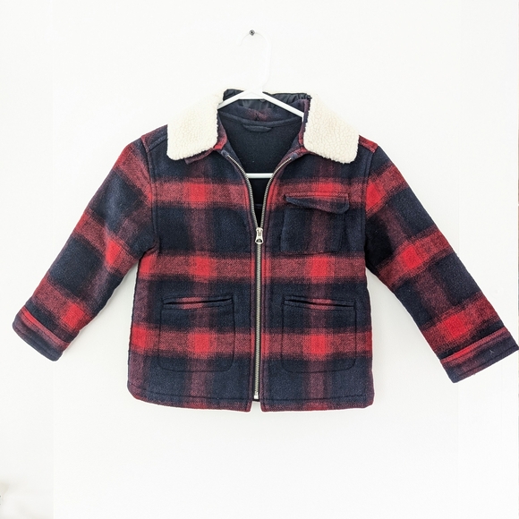 Zara Girl's Navy + Red Plaid Kids Jacket - Picture 1 of 8